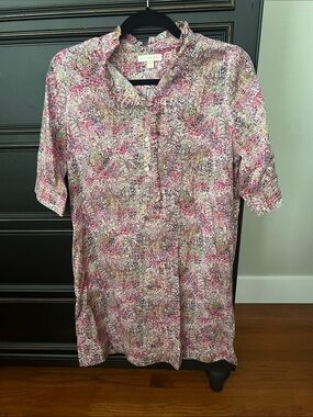 ANN MASHBURN Pink Floral Button-Down Short-Sleeve Shirt Dress
